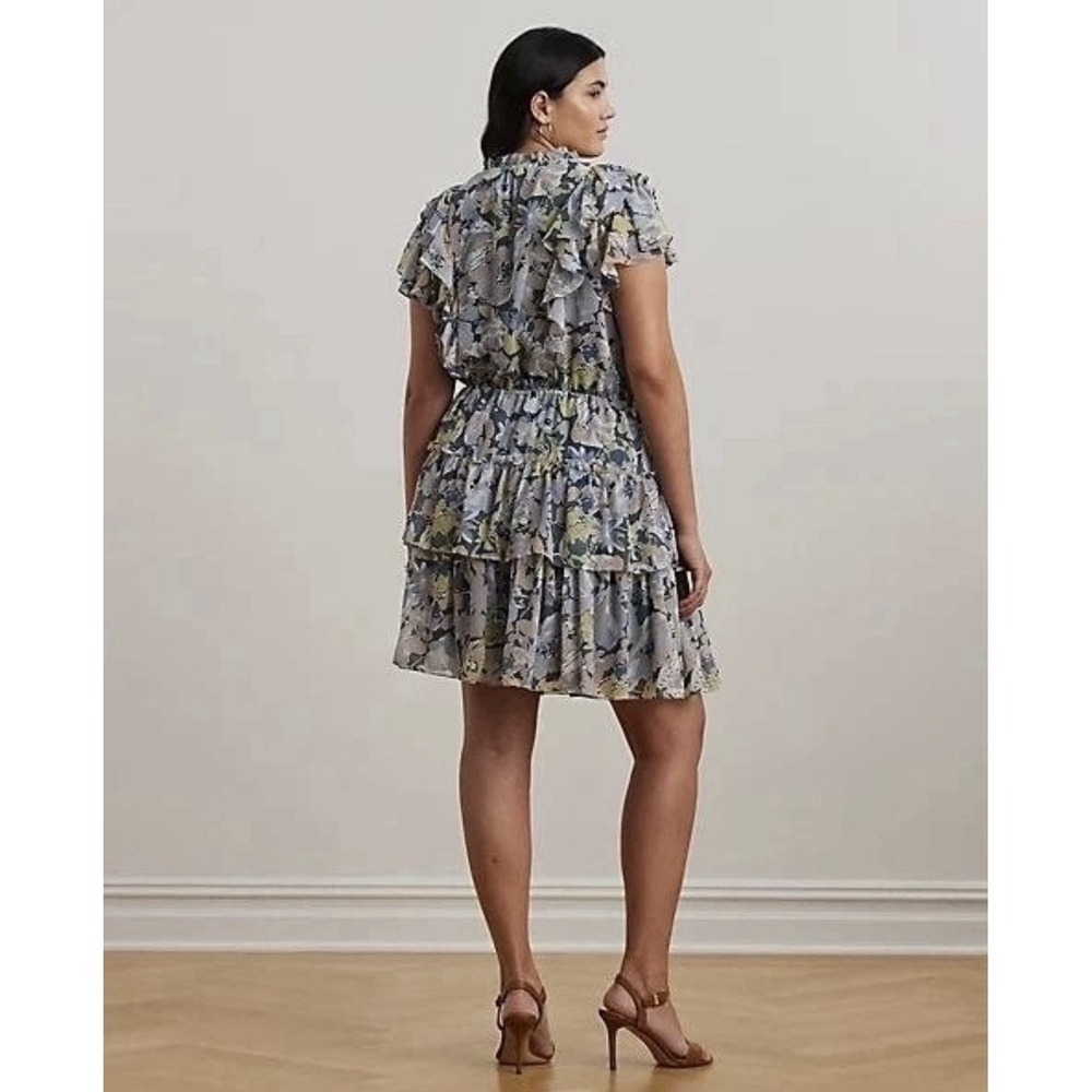 Ralph Lauren Floral Ruffle-Trim Georgette Dress Blue Size 20W NWT - Picture 3 of 11
